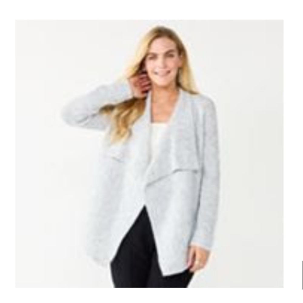 Nine West fly away knit cardigan M fuzzy marled grey